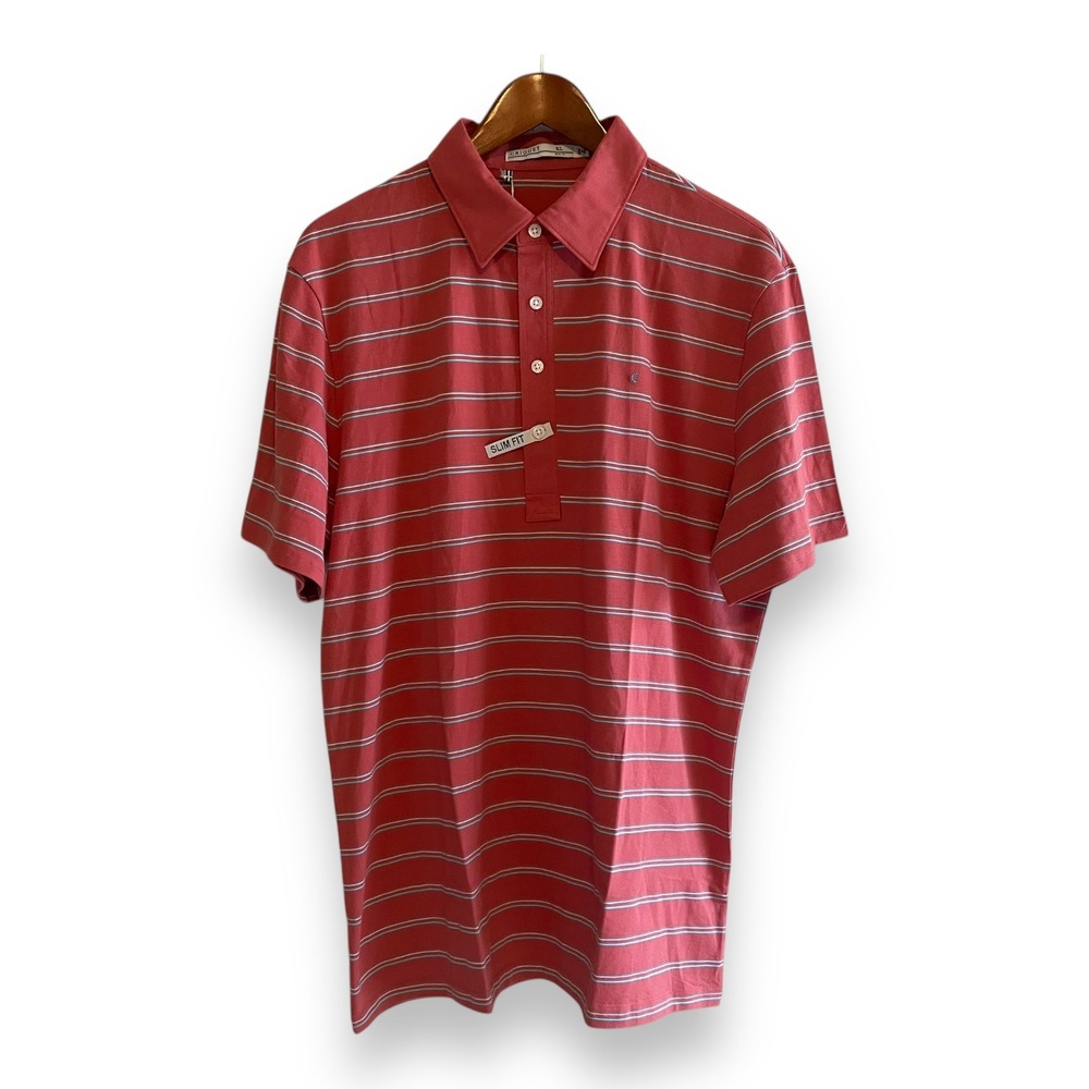 Criquet Slim Fit Players Performance Polo XL Coral Red Striped Pima Cotton NWT
